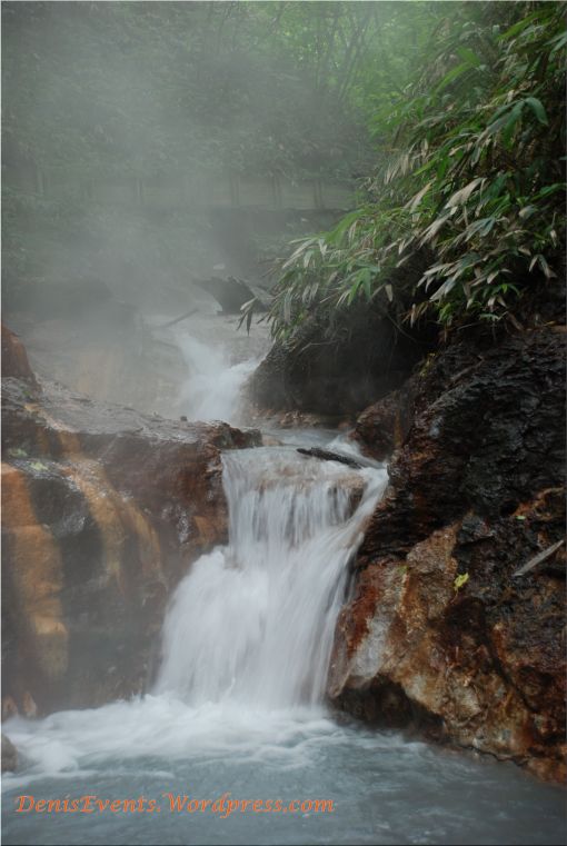 Thermal waterfall in Oyunuma river and natural pool for footbathing, Noboribetsu, Hokkaido